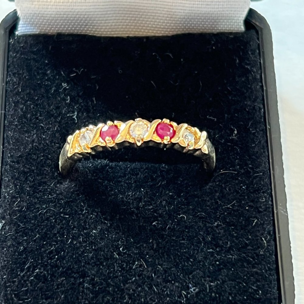 Diamond & Ruby Ring Size 10 / Simulated Gems - image 2
